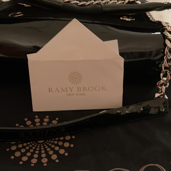 Ramy Brook black patent cross body bag with magnetic closure ;zipper under flap - Picture 4 of 7